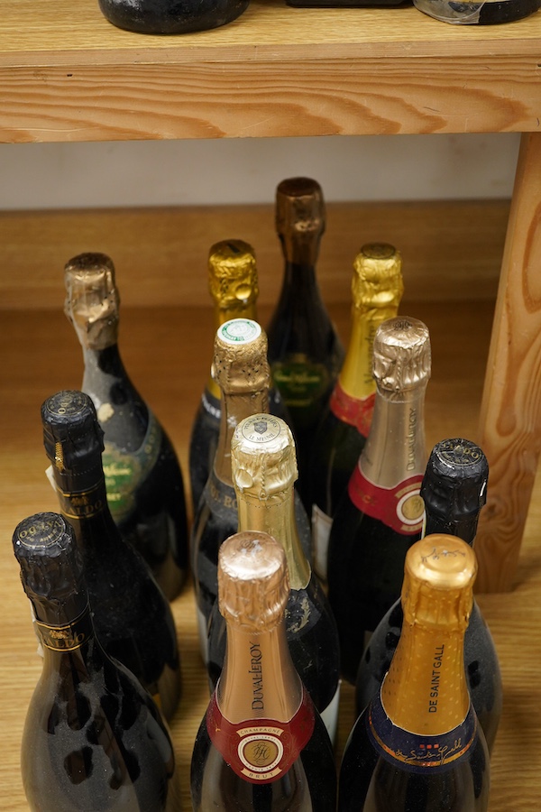 Mixed champagne and sparkling wine to include Charles LePrince champagne, 2002, Pol Roger Brut, 1990, Pierre Peters champagne Grand Cru, 2002, Alexandre Bonnet Grand Reserve Brut champagne, 3 bottles of Valdo Prosecco, t